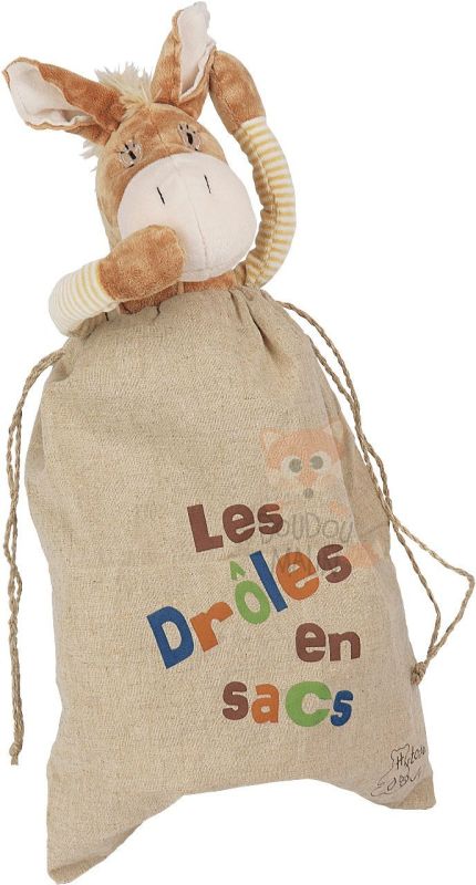  les drôles en sac peluche âne beige 